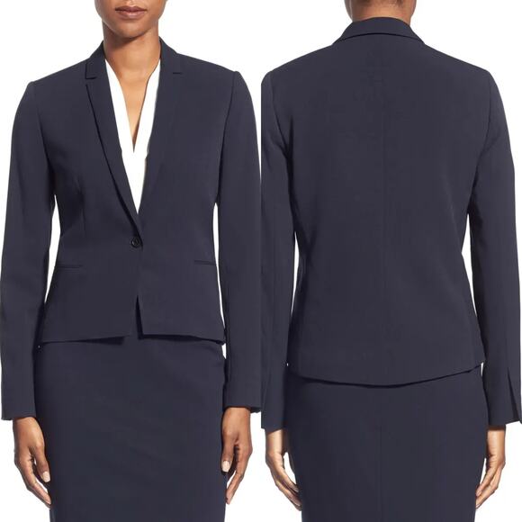 T Tahari Carina Pinstripe Leather Collar Single Button Blazer Suit Jacket 10 NWT - Picture 1 of 16